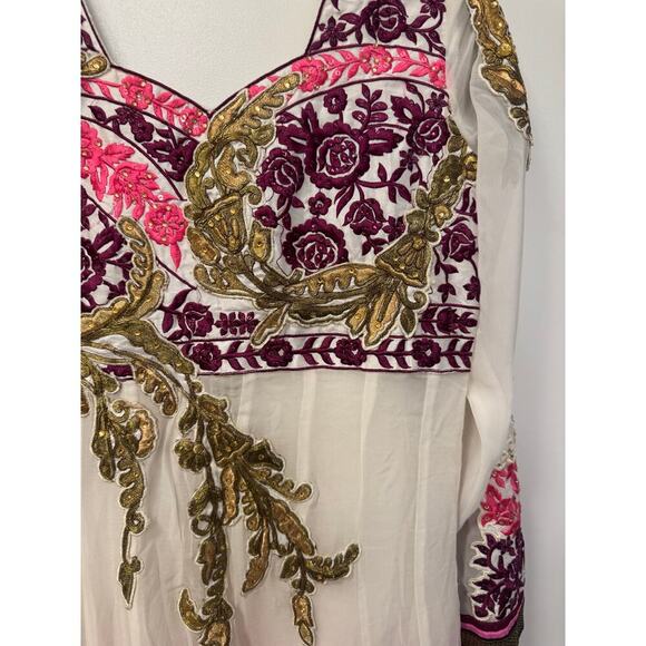 White, Pink, Purple Long Sleeve Anarkali Indian/ Pakistani/ Bengali 3 Piece - Picture 4 of 6